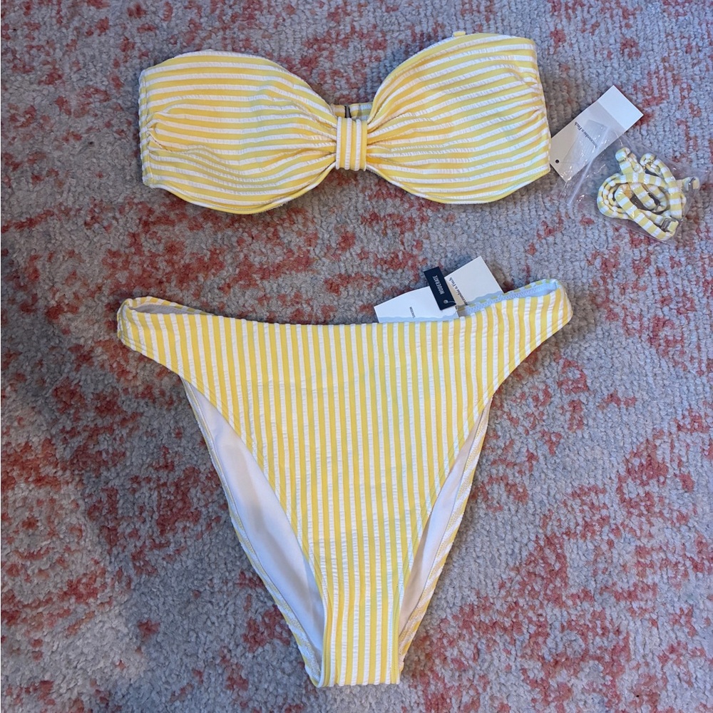 Abercrombie Yellow & White Striped Bandeau with optional straps Bikini Set Small